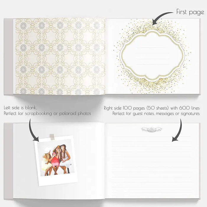 Gold Guest Book & Pen - 100 Pages