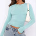 Women's Long Sleeve Solid Slim Fit Casual T-Shirt - Spring Autumn Streetwear Crop Top
