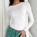 Women's Long Sleeve Solid Slim Fit Casual T-Shirt - Spring Autumn Streetwear Crop Top
