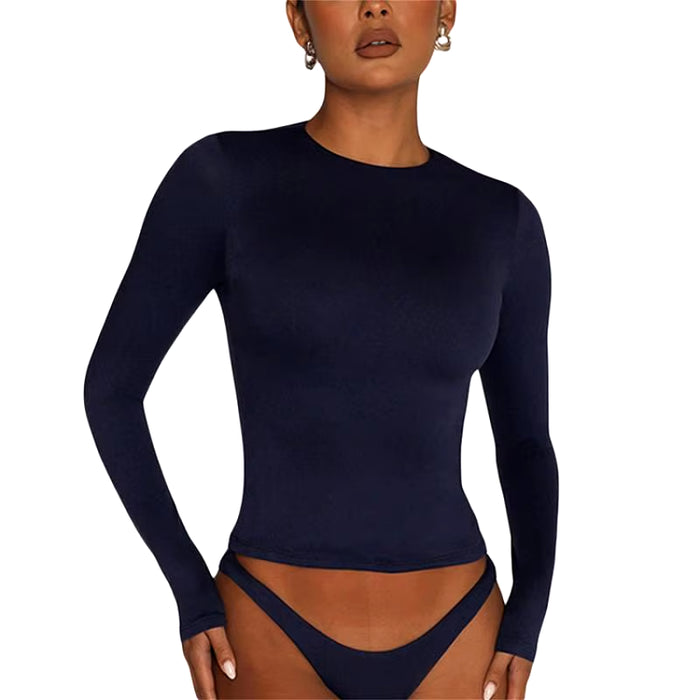 Women's Long Sleeve Solid Slim Fit Casual T-Shirt - Spring Autumn Streetwear Crop Top