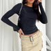 Women's Long Sleeve Solid Slim Fit Casual T-Shirt - Spring Autumn Streetwear Crop Top